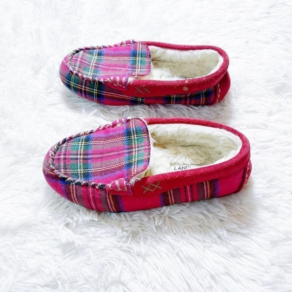 Land's End Plaid Tartan Flannel Mocassin Flats Kids SZ1.5